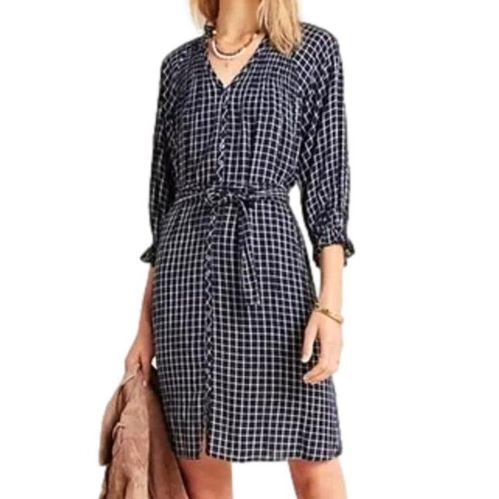 Anthropologie Maeve Sara Smocked Shirtdress ~ V-Neck ~ Size L ~ NEW CONDITION